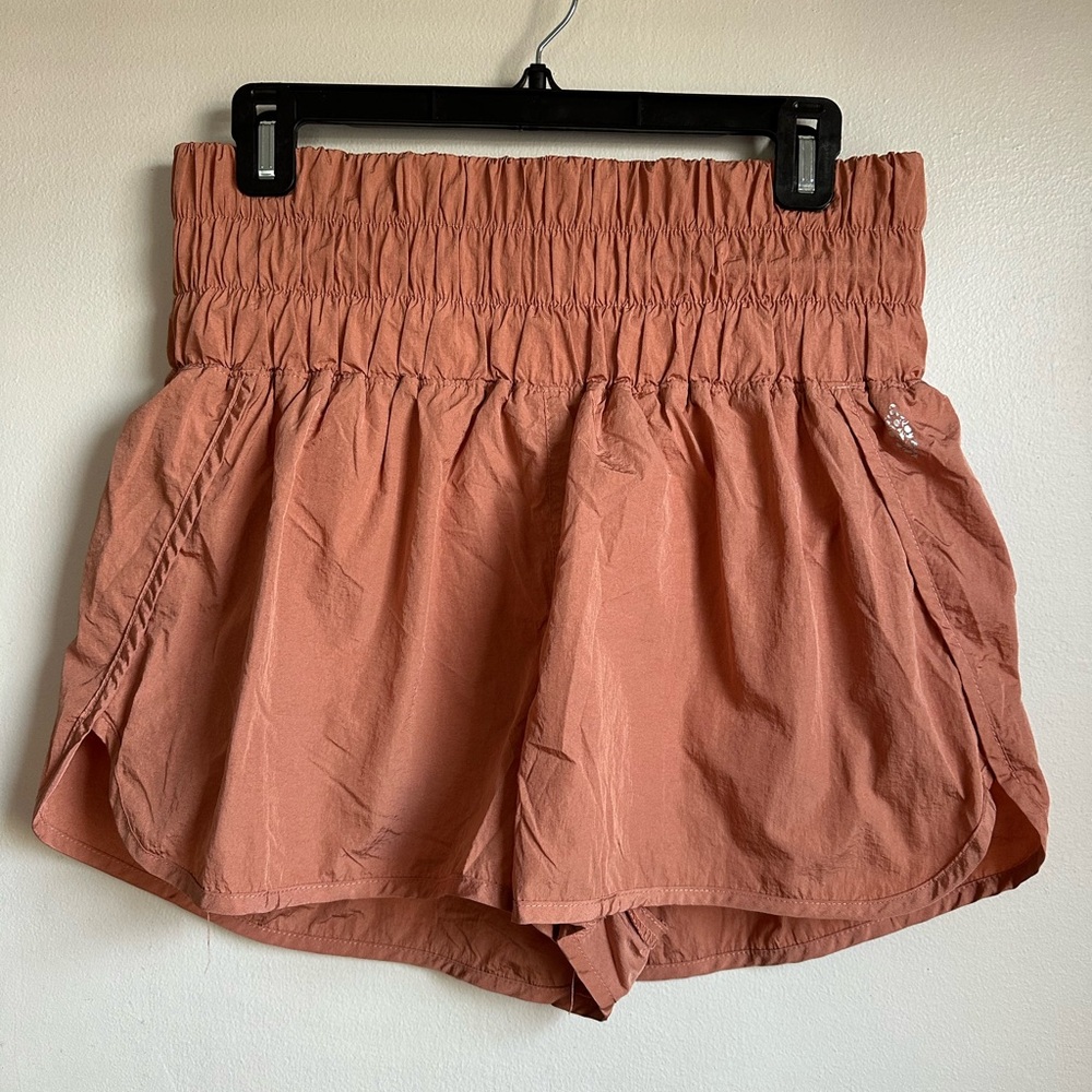 FP Movement by Free People High Waist Smocked Rust Shorts